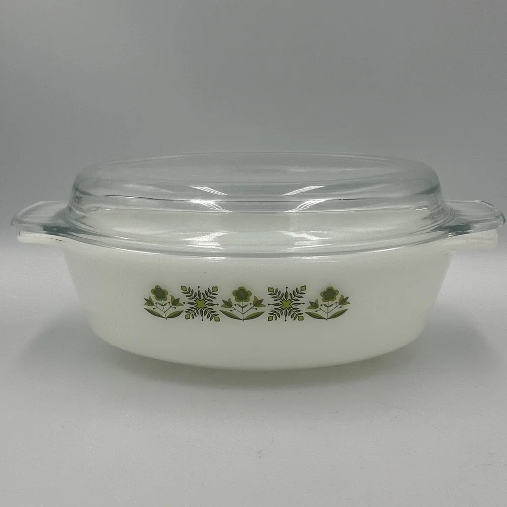 Vintage Anchor Hocking Fire King Casserole Dish W/Lid Meadow Green #433 1 1/2 Qt
